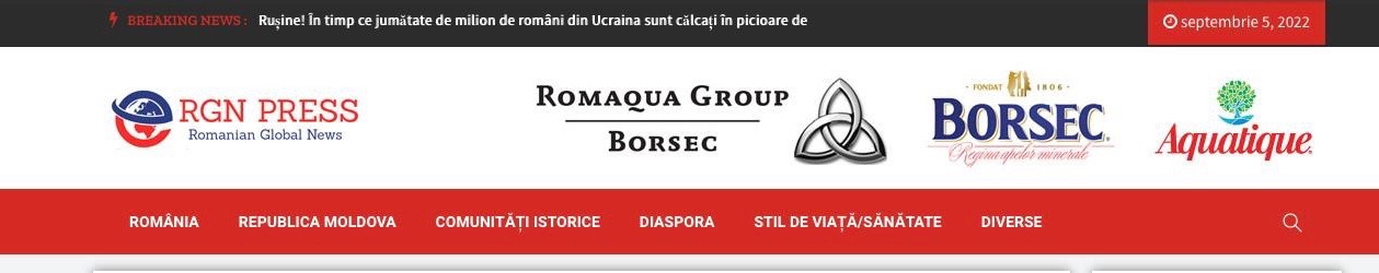 Pe 5 septembrie, la scurt timp după ce am publicat aceste informații pe Facebook, site-ul agențíei RGN Press a eliminat referințele la sponsorul Romaqua Group Foto: captură rgnpress.ro